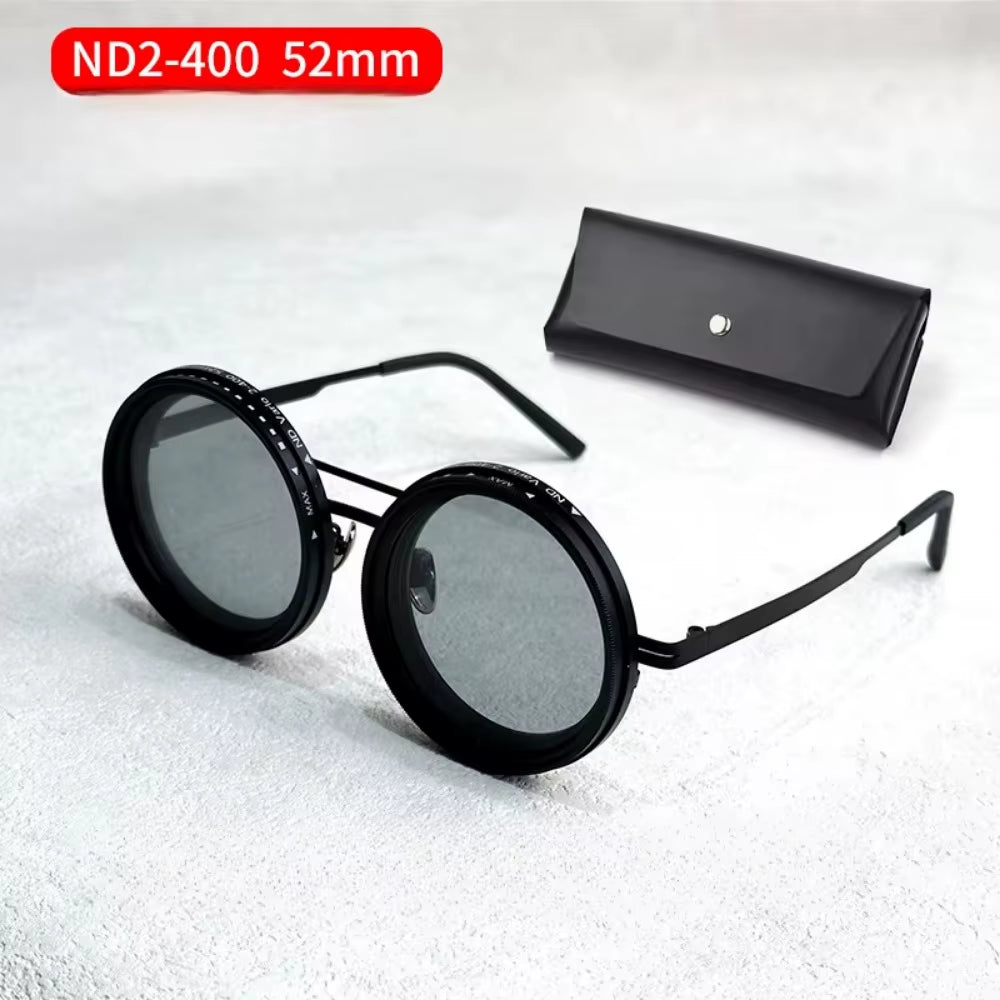 Adjustable 1-9 Sunglasses Rounded Polarized Glasses with ND Filter Lenses Handcrafted Retro Glasses Unisex Vintage Style