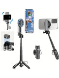 4-In-1 Multi-Function Selfie Stick with Wireless Remote Control | Magnetic, Cell Phone Clip Dual Combination, 360° Rotation