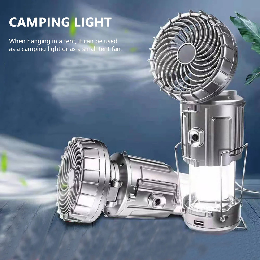 LED Lantern Fan Solar/Rechargeable/Battery Powered Foldable 1500Mah Hanging Tent Fan Light Power Bank with Hook for Emergency