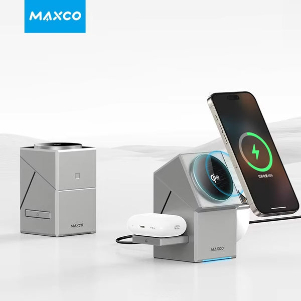 VoltCube™ — 3-in-1 Qi2 Wireless Charging Station feature