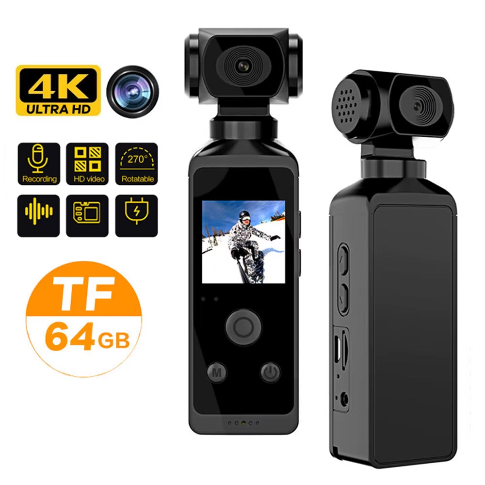 Mini Cam 4K 1080P Pocket Camcorder HD Cam 1.3" LCD Screen 270° Rotatable Wifi Mini Camera with Waterproof Case Motion Cameras