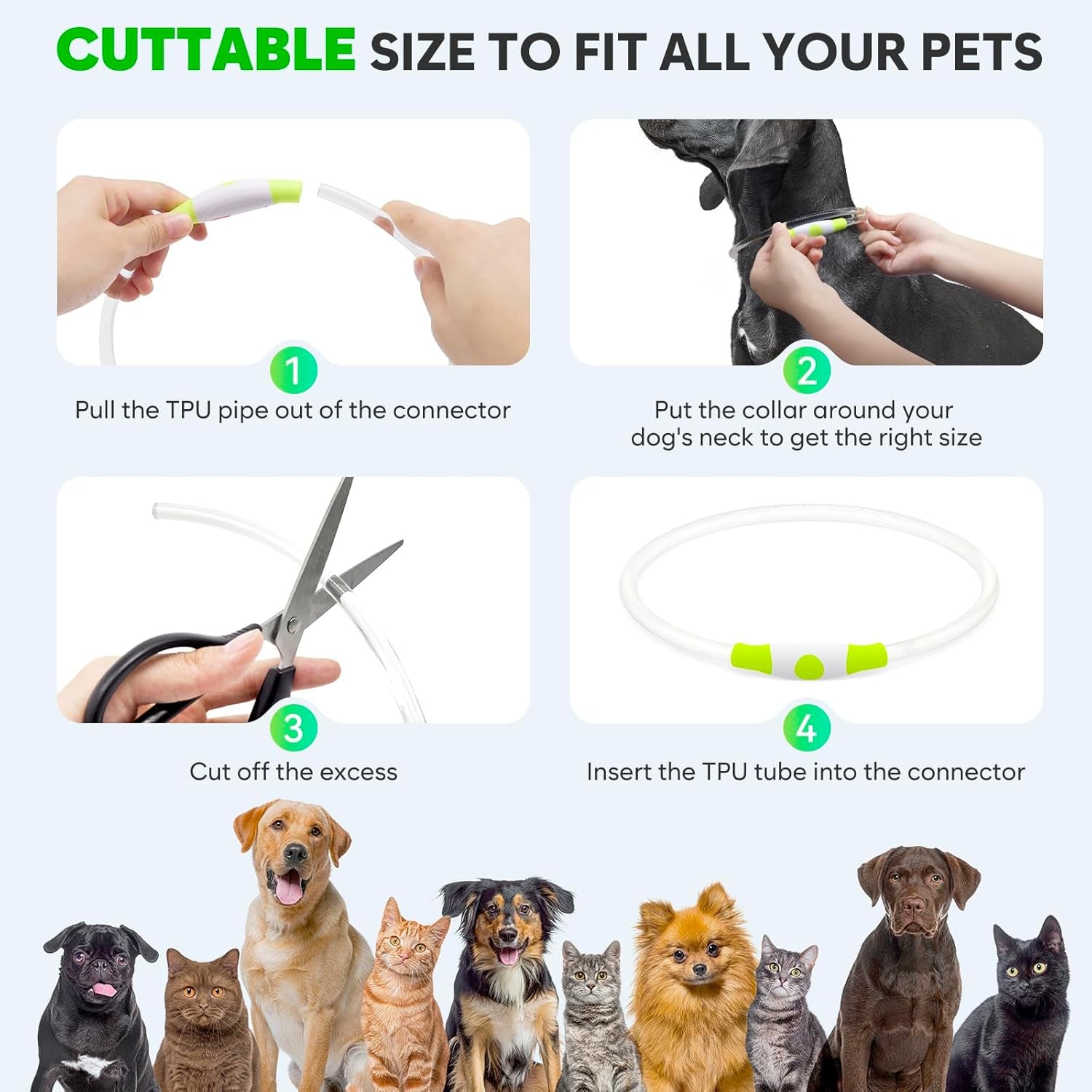 Led Dog Collar - Waterproof Lighted Pet Collar Rechargeable, TPU Cuttable Light up Doggie Collar for Small, Medium, Large Dogs Night Walking (Green)
