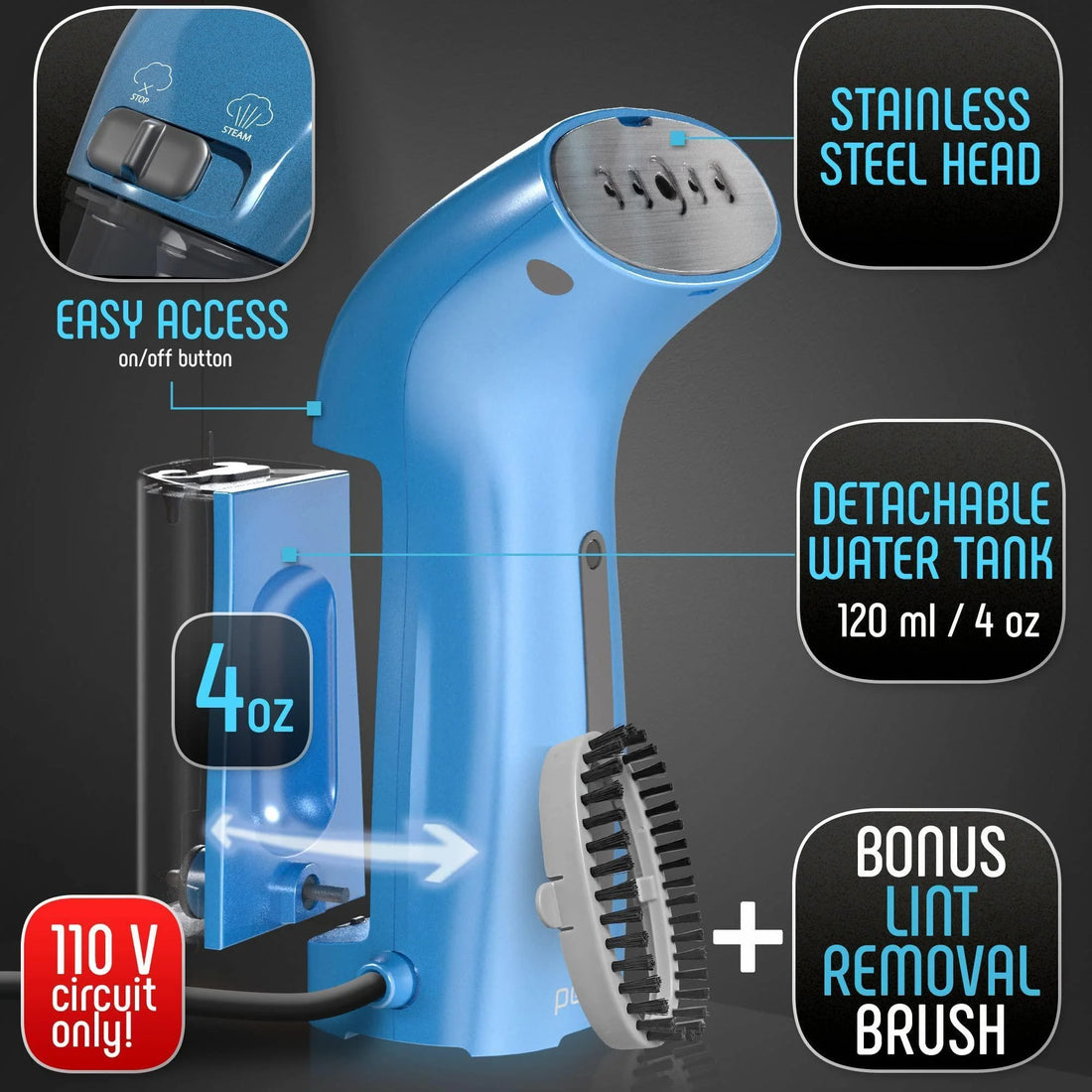 Clothing Steamer Travel Size Vacation Essentials Handheld Small Blue Steam Iron