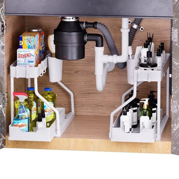 Kitchen Storage Rack under Sink Organizer L-Shape Sliding Storage Shelf Cabinet Drawer Organizers Bathroom Kitchen Accessories