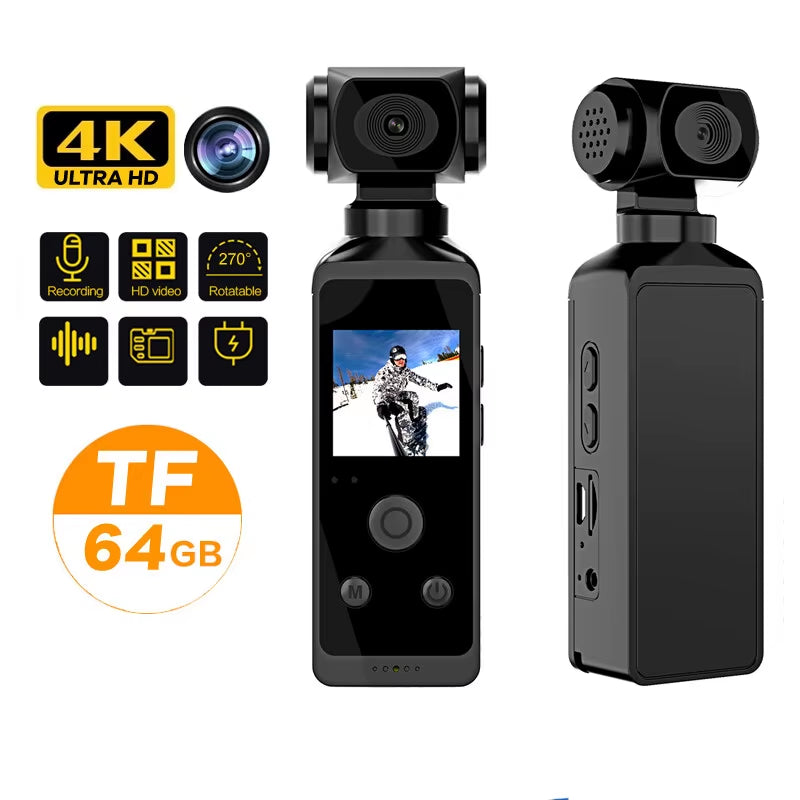 Mini Cam 4K 1080P Pocket Camcorder HD Cam 1.3" LCD Screen 270° Rotatable Wifi Mini Camera with Waterproof Case Motion Cameras