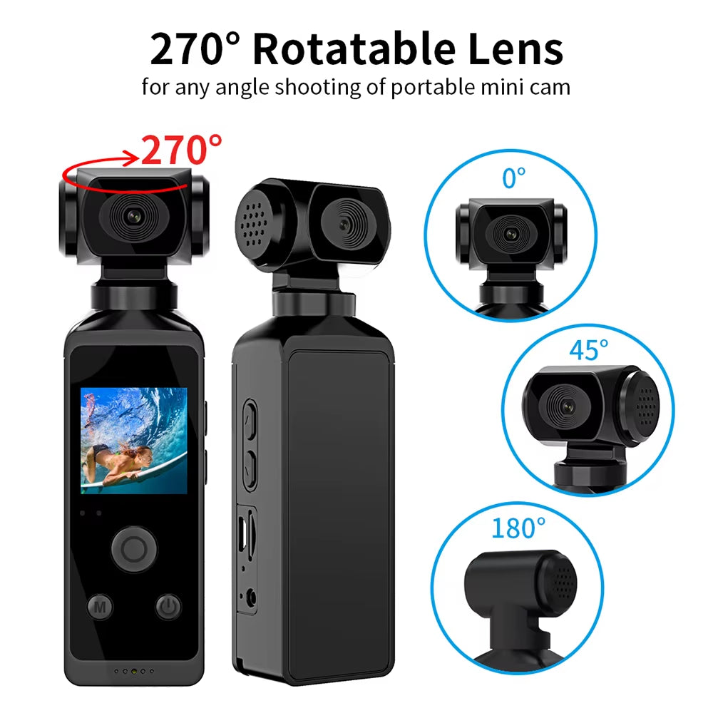 Mini Cam 4K 1080P Pocket Camcorder HD Cam 1.3" LCD Screen 270° Rotatable Wifi Mini Camera with Waterproof Case Motion Cameras
